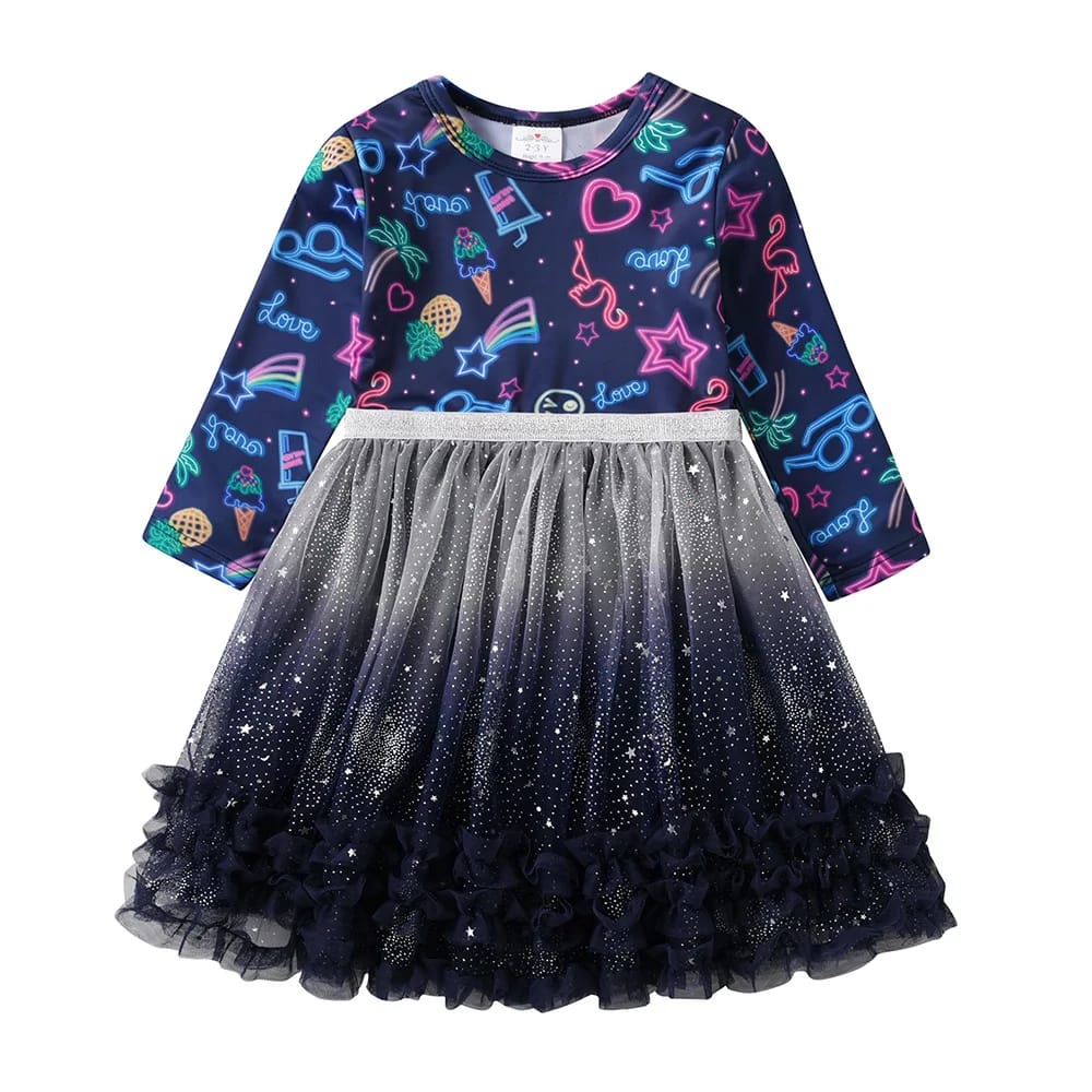 DXTON 2024 Girls Dresses Winter Children Birthday Party Costumes Mermaid Sequin Princess Tutu Dress Patchwork Toddler Mesh Dress - الصورة 11