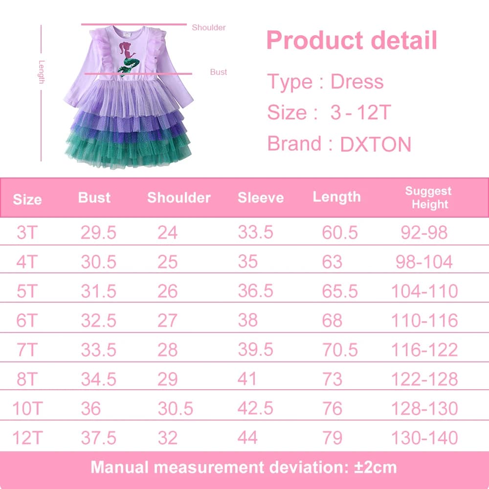 DXTON 2024 Girls Dresses Winter Children Birthday Party Costumes Mermaid Sequin Princess Tutu Dress Patchwork Toddler Mesh Dress - الصورة 6