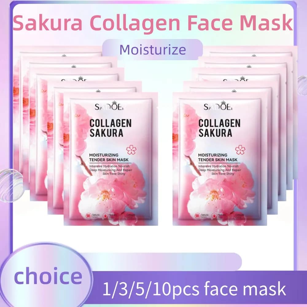 Sakura Collagen Face Mask Moisturizing Firming anti-Wrinkles fading Fine Lines Facial Mask Beauty Skin Care 1/3/5/10pcs