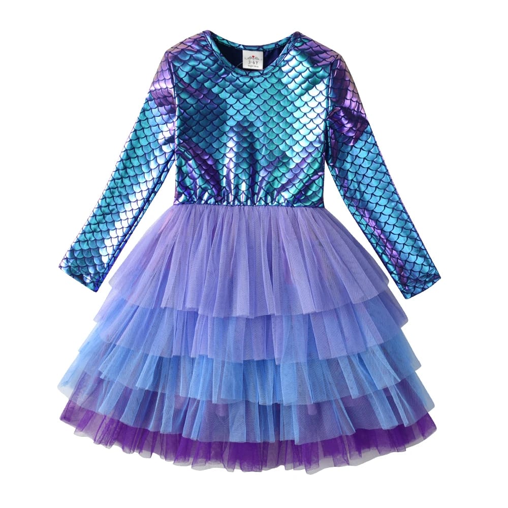 DXTON 2024 Girls Dresses Winter Children Birthday Party Costumes Mermaid Sequin Princess Tutu Dress Patchwork Toddler Mesh Dress - الصورة 10