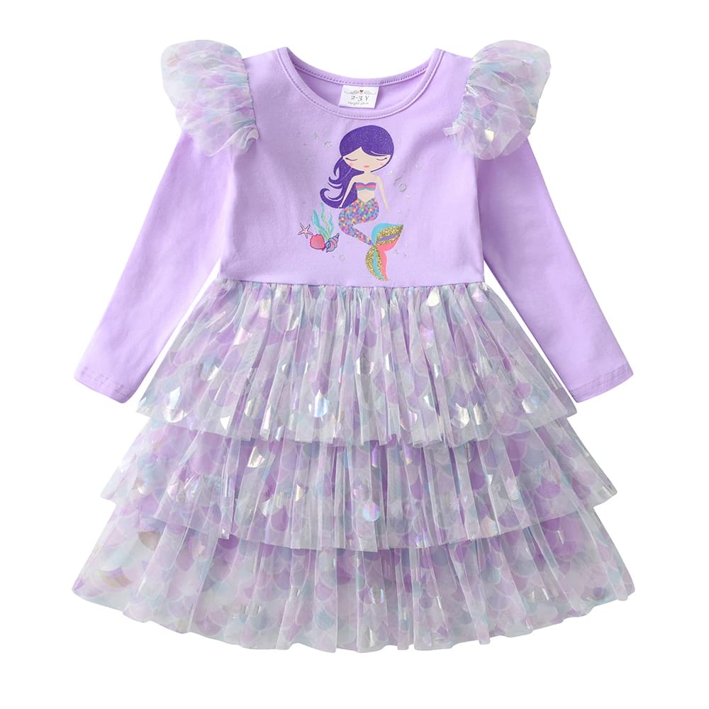 DXTON 2024 Girls Dresses Winter Children Birthday Party Costumes Mermaid Sequin Princess Tutu Dress Patchwork Toddler Mesh Dress - الصورة 14