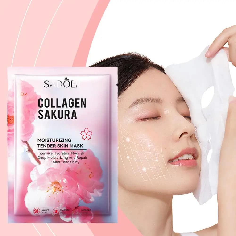 Sakura Collagen Face Mask Moisturizing Firming anti-Wrinkles fading Fine Lines Facial Mask Beauty Skin Care 1/3/5/10pcs - الصورة 4