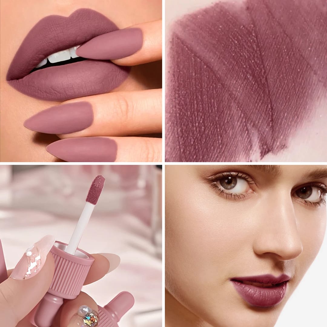 FIT COLORS 6 Color Matte Velvet Liquid Lip Gloss Long Lasting Non-Stick Cup Waterproof Intense Color Showing Lip Mud - الصورة 3