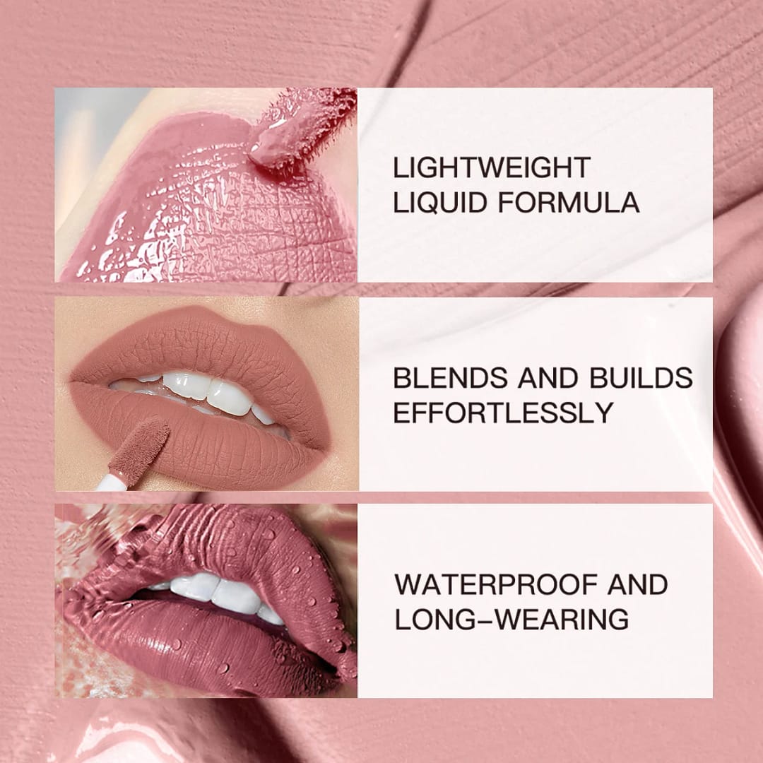 FIT COLORS 6 Color Matte Velvet Liquid Lip Gloss Long Lasting Non-Stick Cup Waterproof Intense Color Showing Lip Mud - الصورة 4