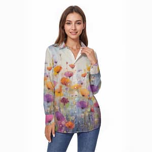 All-Over Print Women's Comfort Shirt With Button|125GSM Cotton