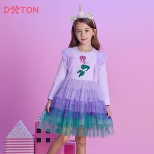 DXTON 2024 Girls Dresses Winter Children Birthday Party Costumes Mermaid Sequin Princess Tutu Dress Patchwork Toddler Mesh Dress