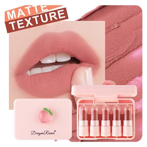 Five Lipstick Set, Long-Lasting Matte, Suitable for All Skin Types, Non-Fading Texture, Delicate Fruity Texture, Portable Travel Size Makeup Lipstick