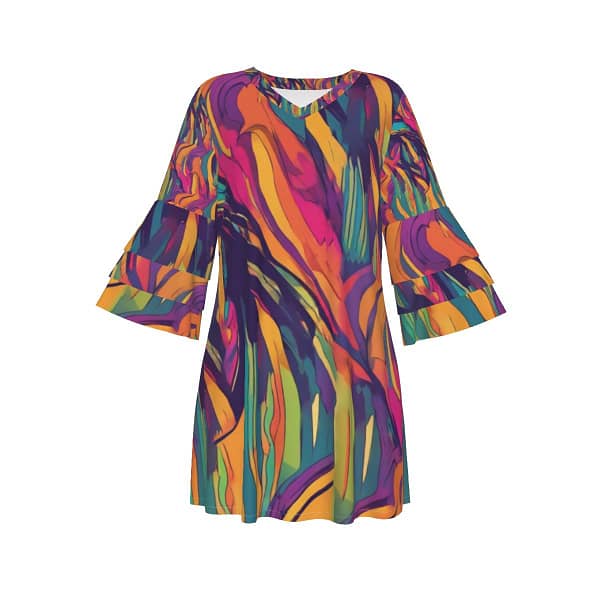 All-Over Print Women's Stacked Ruffle Sleeve Dress