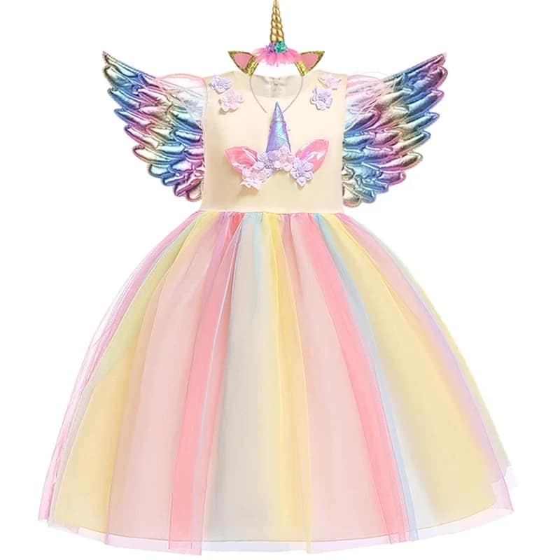 Kids Unicorn Dress for Girls Party Dresses Flower Appliques Ball Gown Little Girl Princess Costumes Summer Children Clothing - الصورة 16