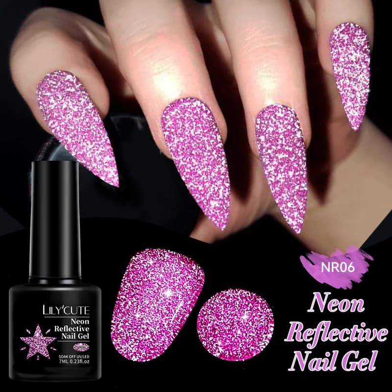 LILYCUTE 7ML Neon Reflective Glitter Gel Nail Polish Soak Off Super Shining Champagne Gold UV Gel Polish For Nail Art Manicure - الصورة 144