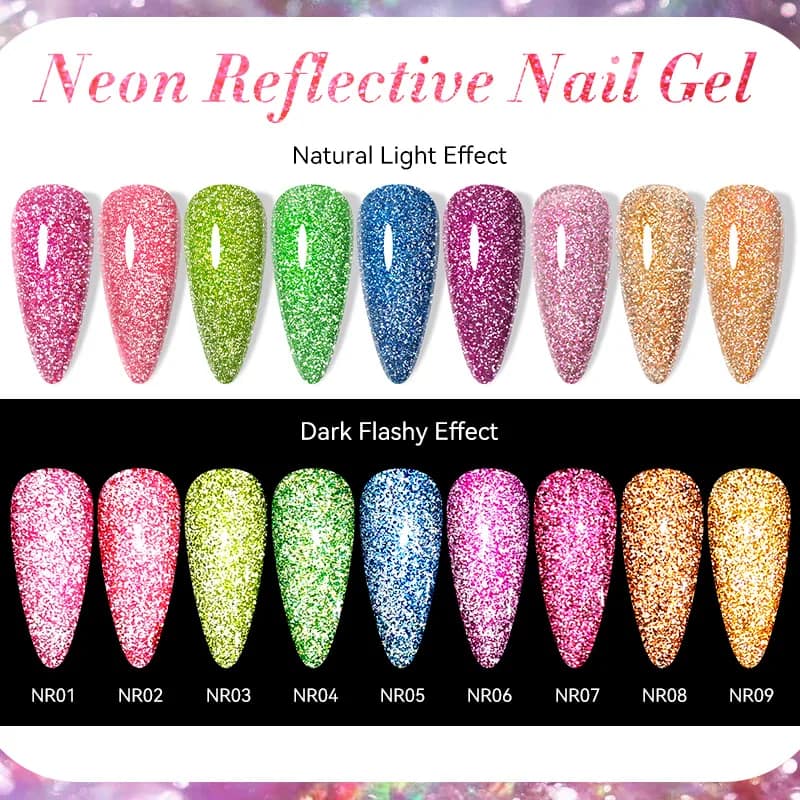LILYCUTE 7ML Neon Reflective Glitter Gel Nail Polish Soak Off Super Shining Champagne Gold UV Gel Polish For Nail Art Manicure - الصورة 2