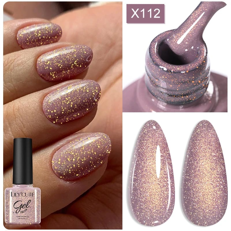 LILYCUTE 7ML Neon Reflective Glitter Gel Nail Polish Soak Off Super Shining Champagne Gold UV Gel Polish For Nail Art Manicure - الصورة 78