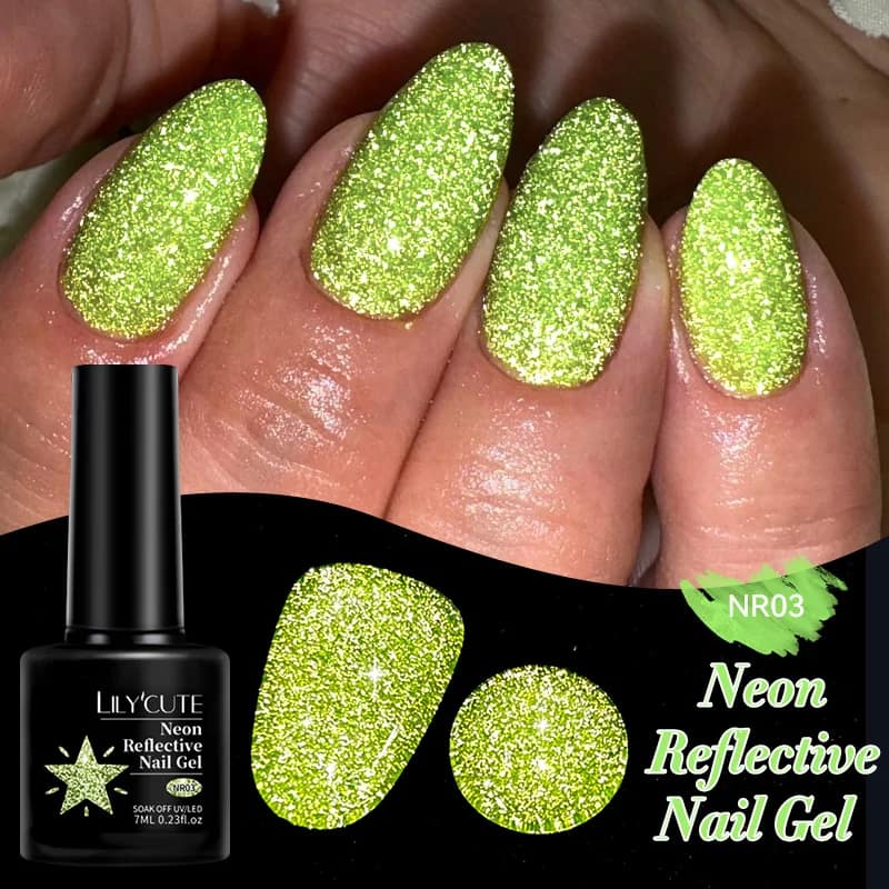 LILYCUTE 7ML Neon Reflective Glitter Gel Nail Polish Soak Off Super Shining Champagne Gold UV Gel Polish For Nail Art Manicure - الصورة 143