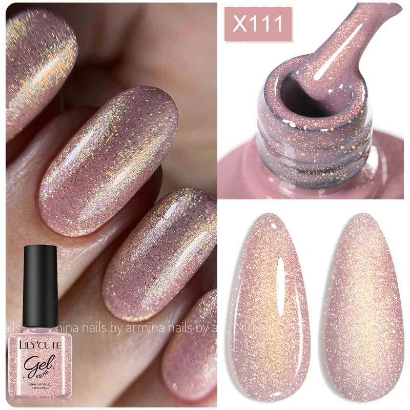 LILYCUTE 7ML Neon Reflective Glitter Gel Nail Polish Soak Off Super Shining Champagne Gold UV Gel Polish For Nail Art Manicure - الصورة 40