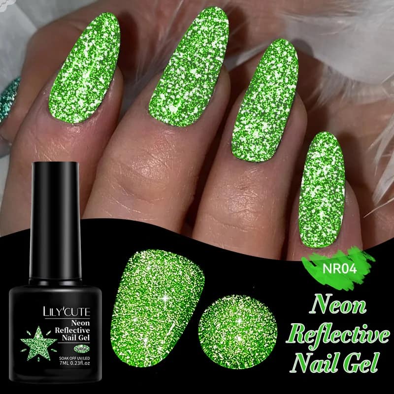 LILYCUTE 7ML Neon Reflective Glitter Gel Nail Polish Soak Off Super Shining Champagne Gold UV Gel Polish For Nail Art Manicure - الصورة 142