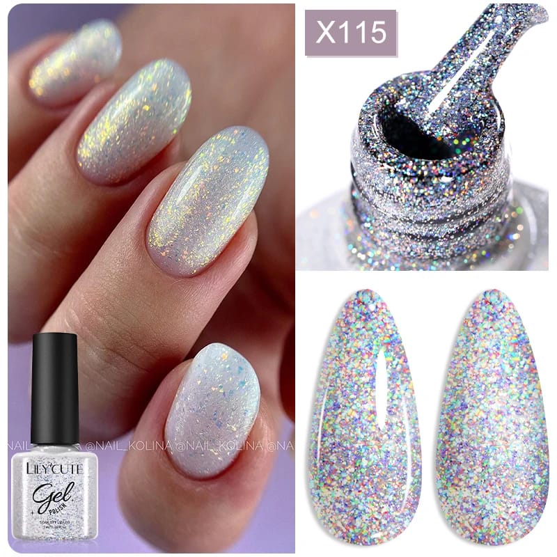 LILYCUTE 7ML Neon Reflective Glitter Gel Nail Polish Soak Off Super Shining Champagne Gold UV Gel Polish For Nail Art Manicure - الصورة 42