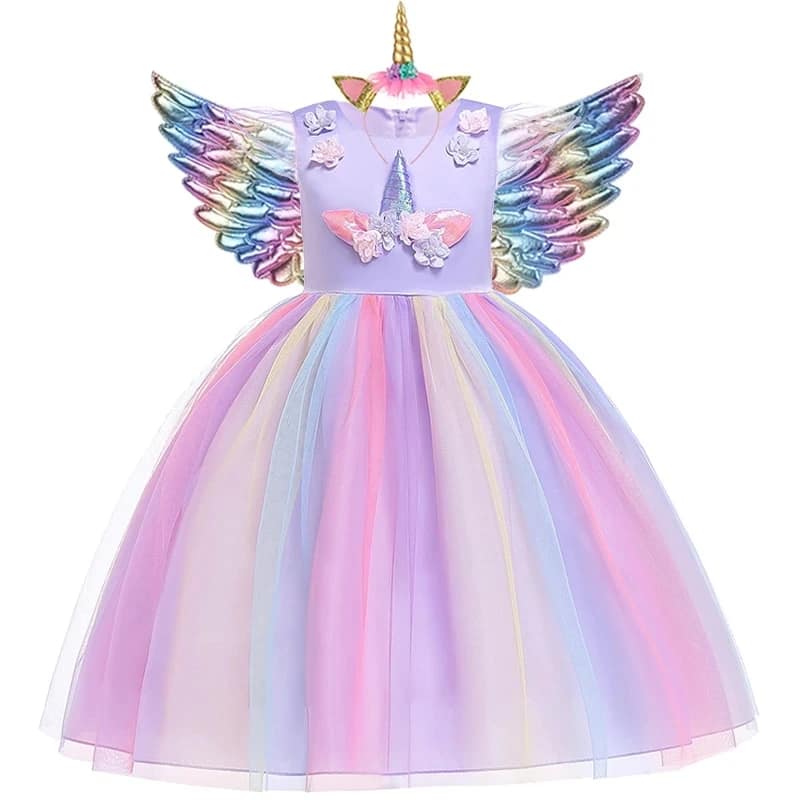 Kids Unicorn Dress for Girls Party Dresses Flower Appliques Ball Gown Little Girl Princess Costumes Summer Children Clothing - الصورة 10