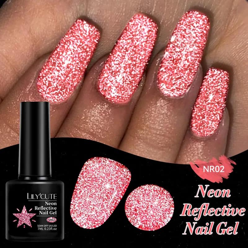 LILYCUTE 7ML Neon Reflective Glitter Gel Nail Polish Soak Off Super Shining Champagne Gold UV Gel Polish For Nail Art Manicure - الصورة 140