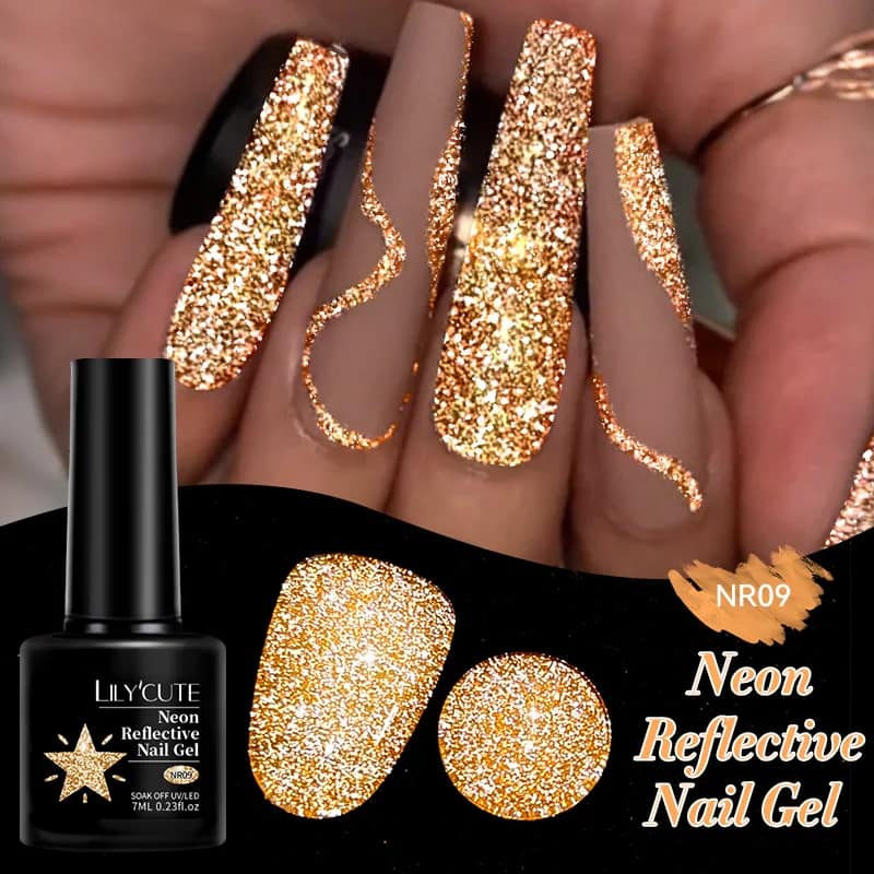 LILYCUTE 7ML Neon Reflective Glitter Gel Nail Polish Soak Off Super Shining Champagne Gold UV Gel Polish For Nail Art Manicure - الصورة 149