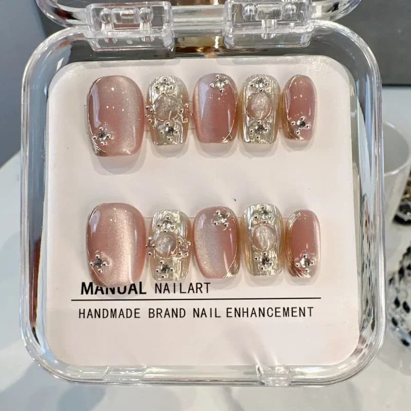 10Pcs Green Cat Eye Handmade Press on Nails Fake Nails Wearable Stick-on Nails False Nail Uñas Накладные Ногти Faux Ongles 네일팁