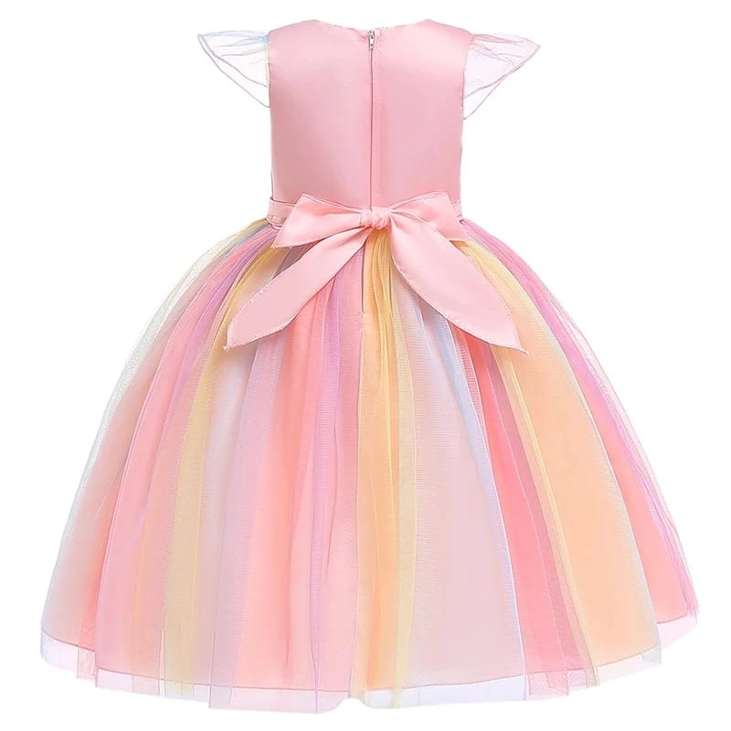 Kids Unicorn Dress for Girls Party Dresses Flower Appliques Ball Gown Little Girl Princess Costumes Summer Children Clothing - الصورة 4