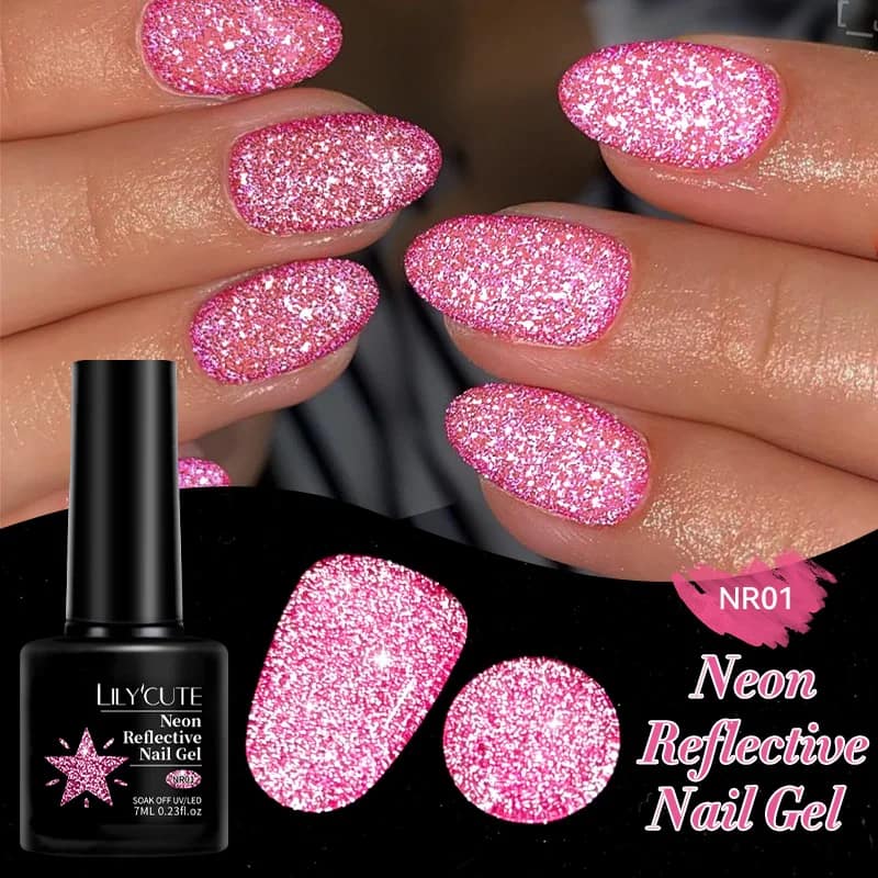 LILYCUTE 7ML Neon Reflective Glitter Gel Nail Polish Soak Off Super Shining Champagne Gold UV Gel Polish For Nail Art Manicure - الصورة 141