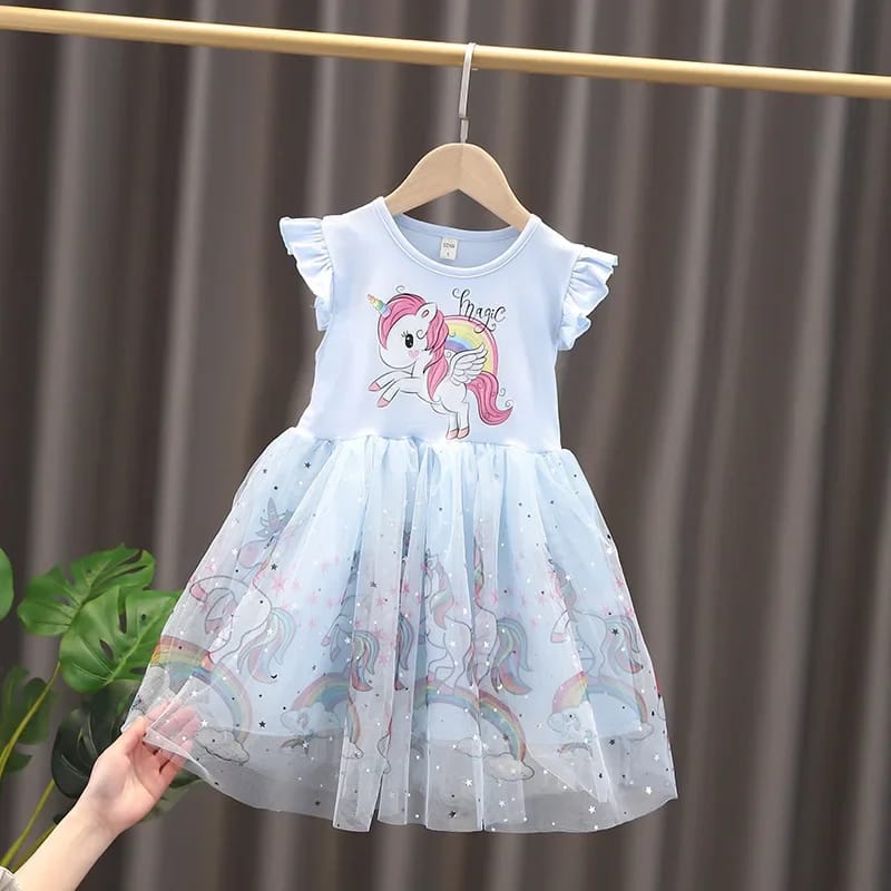 Girls Clothes 2025 New Summer Princess Dresses Flying Sleeve Kids Dress Unicorn Party Baby Dresses for Children Clothing 1-6Y - الصورة 8