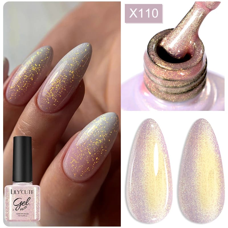 LILYCUTE 7ML Neon Reflective Glitter Gel Nail Polish Soak Off Super Shining Champagne Gold UV Gel Polish For Nail Art Manicure - الصورة 69