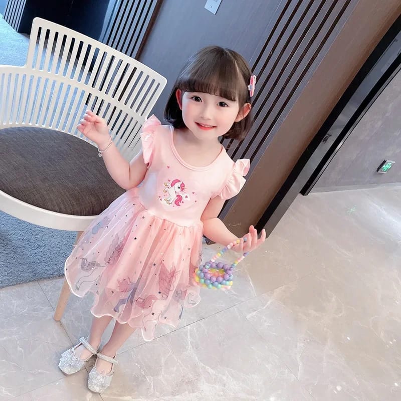 Girls Clothes 2025 New Summer Princess Dresses Flying Sleeve Kids Dress Unicorn Party Baby Dresses for Children Clothing 1-6Y - الصورة 4