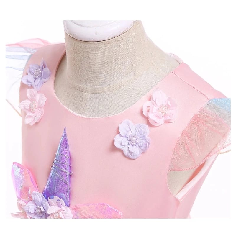 Kids Unicorn Dress for Girls Party Dresses Flower Appliques Ball Gown Little Girl Princess Costumes Summer Children Clothing - الصورة 5