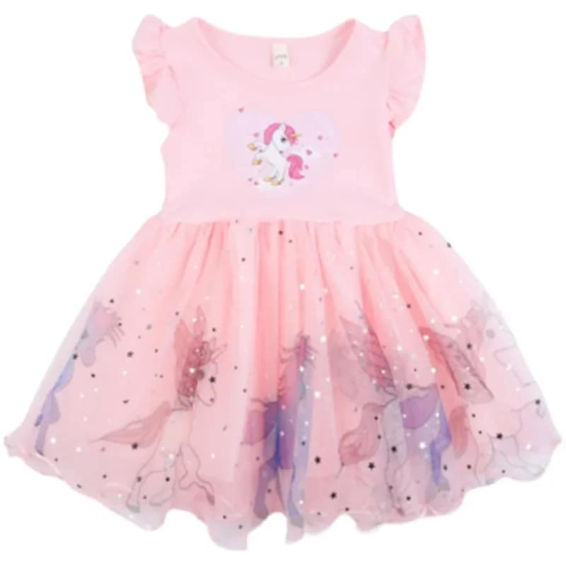 Girls Clothes 2025 New Summer Princess Dresses Flying Sleeve Kids Dress Unicorn Party Baby Dresses for Children Clothing 1-6Y - الصورة 5