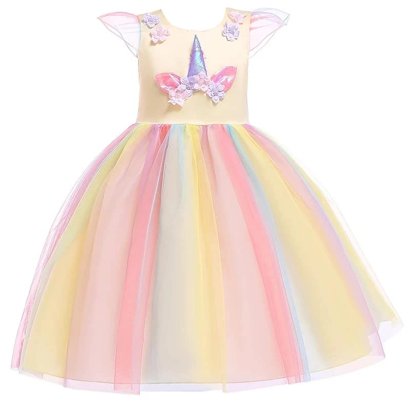Kids Unicorn Dress for Girls Party Dresses Flower Appliques Ball Gown Little Girl Princess Costumes Summer Children Clothing - الصورة 8