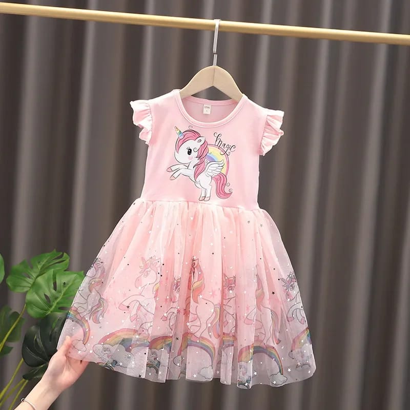 Girls Clothes 2025 New Summer Princess Dresses Flying Sleeve Kids Dress Unicorn Party Baby Dresses for Children Clothing 1-6Y - الصورة 7