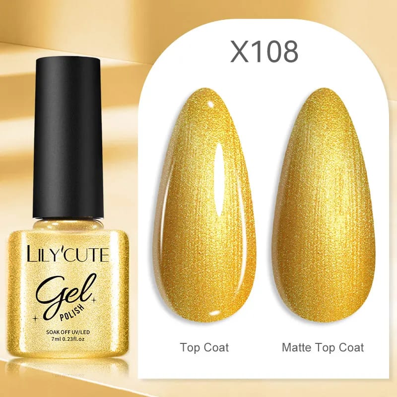 LILYCUTE 7ML Neon Reflective Glitter Gel Nail Polish Soak Off Super Shining Champagne Gold UV Gel Polish For Nail Art Manicure - الصورة 75