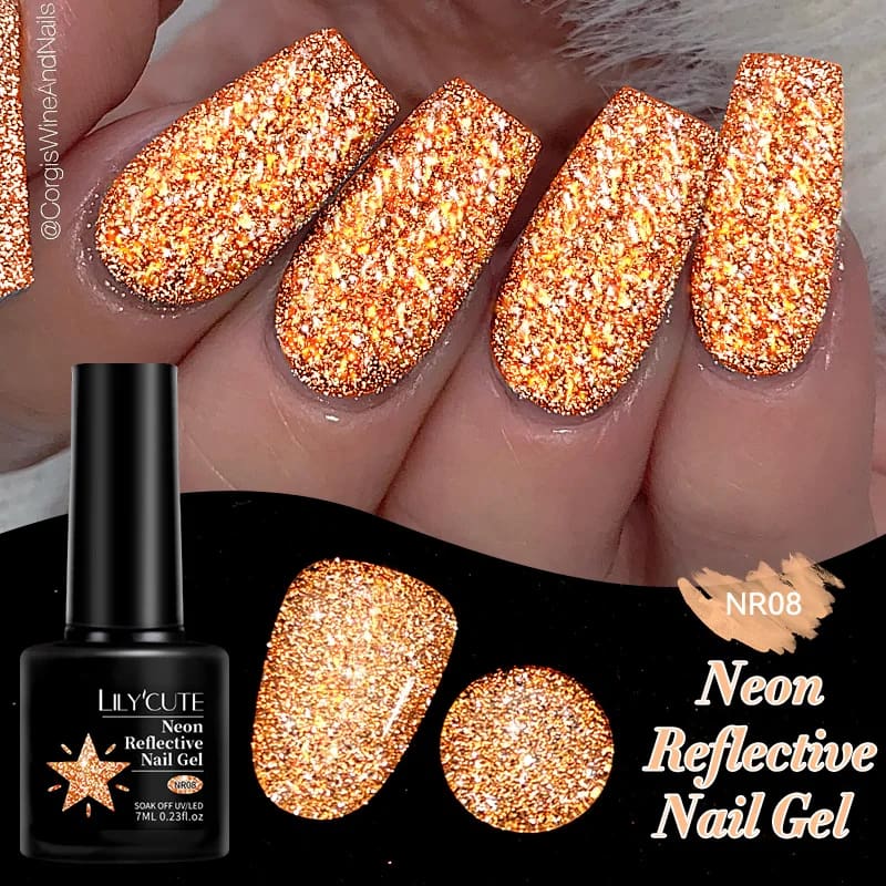 LILYCUTE 7ML Neon Reflective Glitter Gel Nail Polish Soak Off Super Shining Champagne Gold UV Gel Polish For Nail Art Manicure - الصورة 146