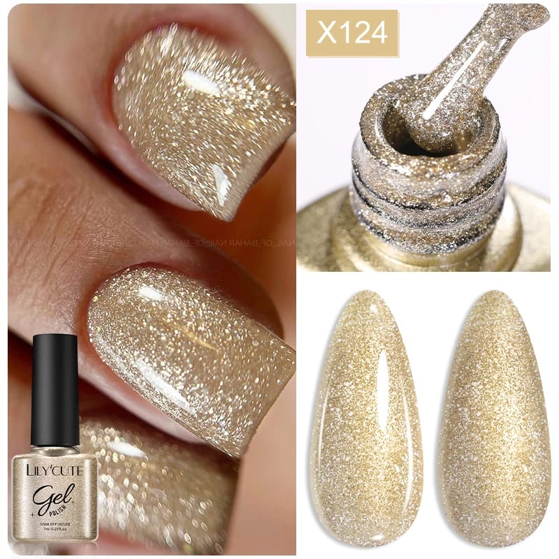 LILYCUTE 7ML Neon Reflective Glitter Gel Nail Polish Soak Off Super Shining Champagne Gold UV Gel Polish For Nail Art Manicure - الصورة 44