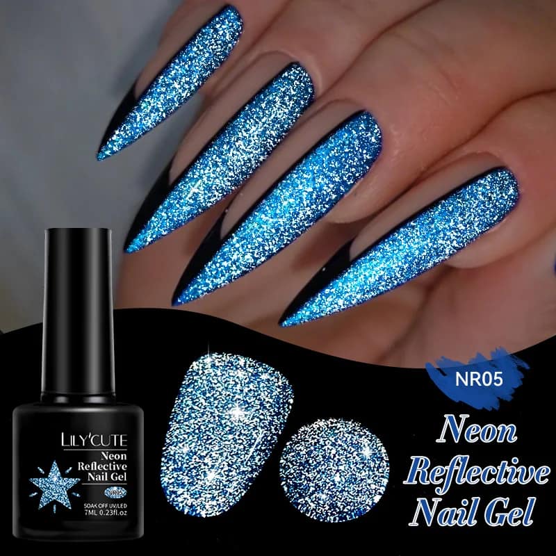 LILYCUTE 7ML Neon Reflective Glitter Gel Nail Polish Soak Off Super Shining Champagne Gold UV Gel Polish For Nail Art Manicure - الصورة 145