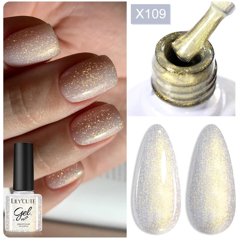 LILYCUTE 7ML Neon Reflective Glitter Gel Nail Polish Soak Off Super Shining Champagne Gold UV Gel Polish For Nail Art Manicure - الصورة 70