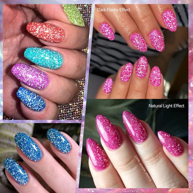 LILYCUTE 7ML Neon Reflective Glitter Gel Nail Polish Soak Off Super Shining Champagne Gold UV Gel Polish For Nail Art Manicure - الصورة 4