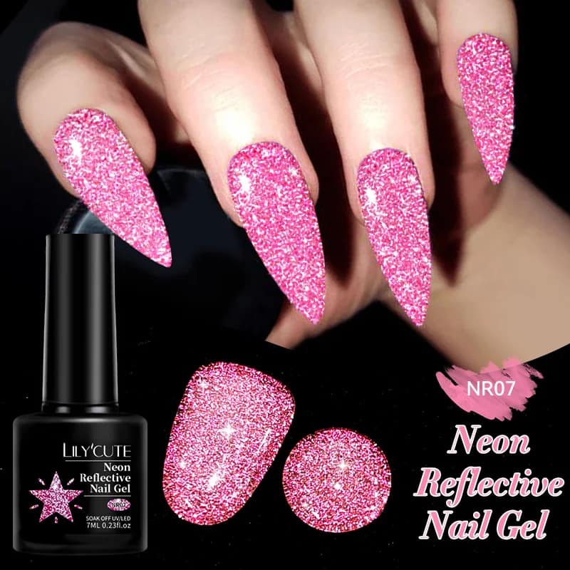 LILYCUTE 7ML Neon Reflective Glitter Gel Nail Polish Soak Off Super Shining Champagne Gold UV Gel Polish For Nail Art Manicure - الصورة 147
