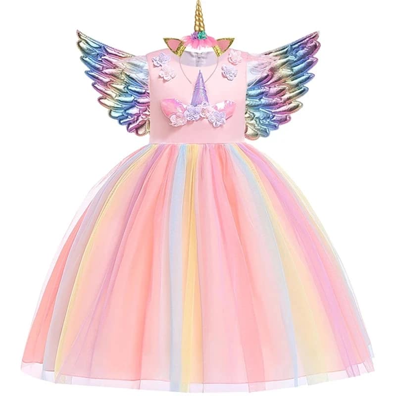 Kids Unicorn Dress for Girls Party Dresses Flower Appliques Ball Gown Little Girl Princess Costumes Summer Children Clothing - الصورة 2