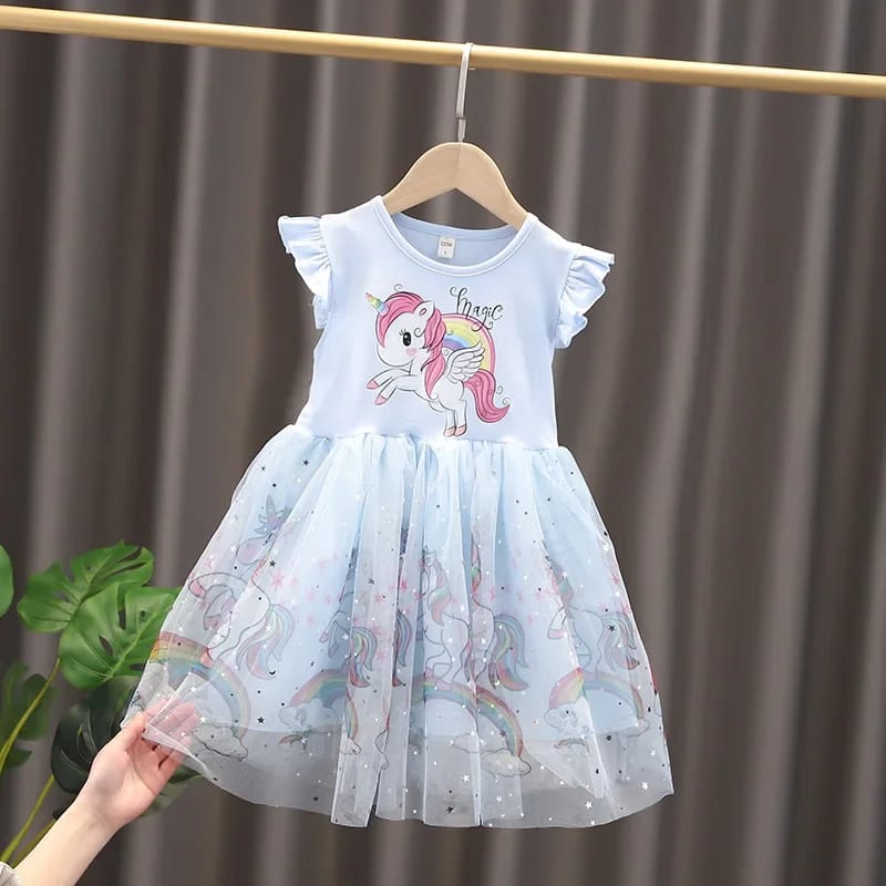 Girls Clothes 2025 New Summer Princess Dresses Flying Sleeve Kids Dress Unicorn Party Baby Dresses for Children Clothing 1-6Y - الصورة 3