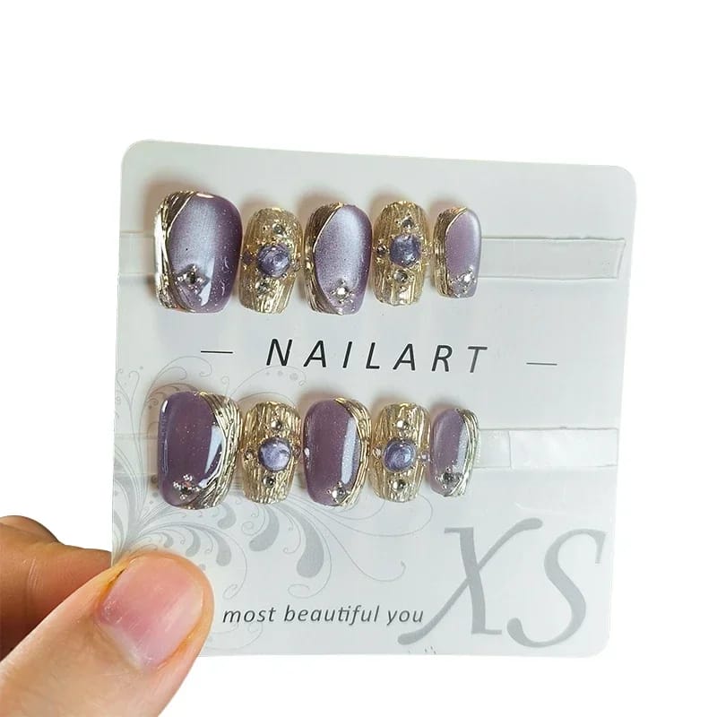 10Pcs Green Cat Eye Handmade Press on Nails Fake Nails Wearable Stick-on Nails False Nail Uñas Накладные Ногти Faux Ongles 네일팁 - الصورة 2